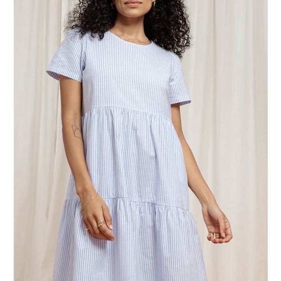 🆕 TRADLANDS CHALET TIERED DRESS COTTON LINEN HARBOR XS - Picture 5 of 8